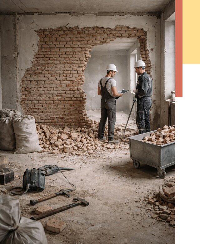 Демонтаж кирпичных стен в Волхове от 4397 руб. — быстро, недорого, под ключ | ОТДЕЛОЧНИК-Влх