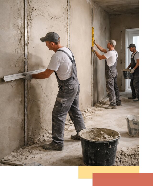 Штукатурка стен по маякам в Волхове — точная и ровная поверхность