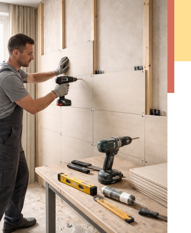 Монтаж МДФ панелей на стены в Волхове от 1309 руб. под ключ | ОТДЕЛОЧНИК-Влх