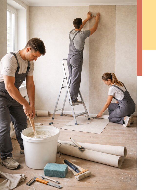 Оклейка стен обоями в Волхове от 3664 руб/м2 — быстро и недорого | ОТДЕЛОЧНИК-Влх