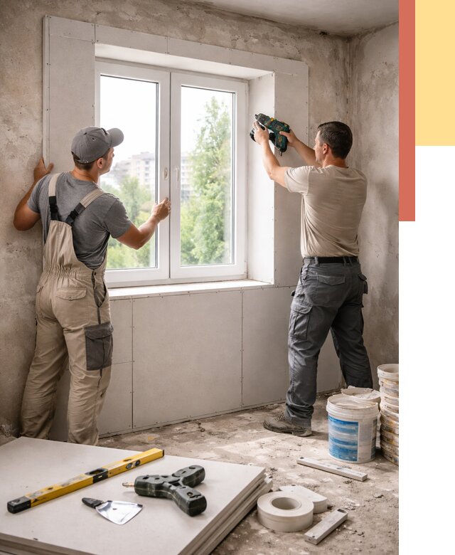 Монтаж откосов из гипсокартона в Волхове от 4711 руб. под ключ | ОТДЕЛОЧНИК-Влх