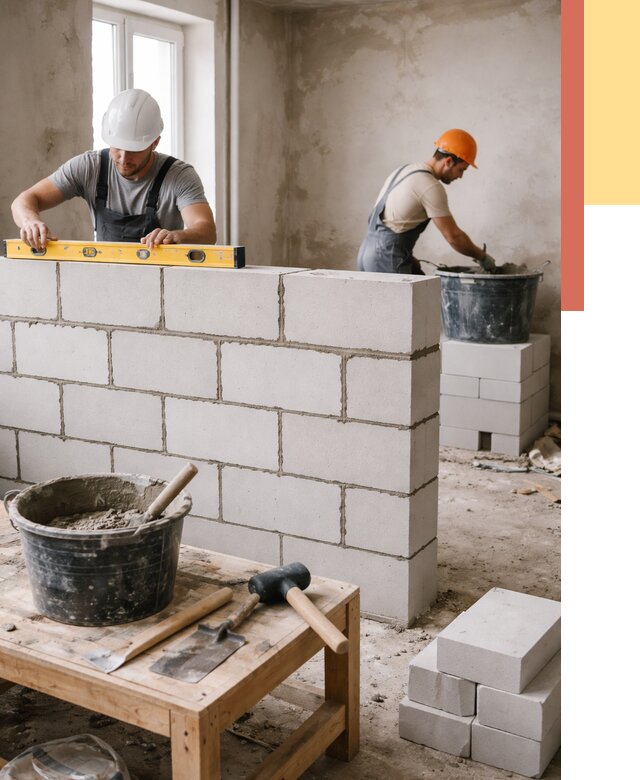 Кладка перегородок из газобетона в Волхове от 3350 руб. под ключ | ОТДЕЛОЧНИК-Влх