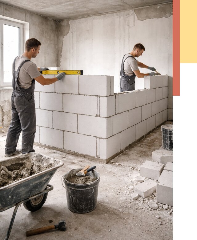 Кладка перегородок из ПГП в Волхове от 2617 руб./м2 — монтаж и возведение под ключ | ОТДЕЛОЧНИК-Влх