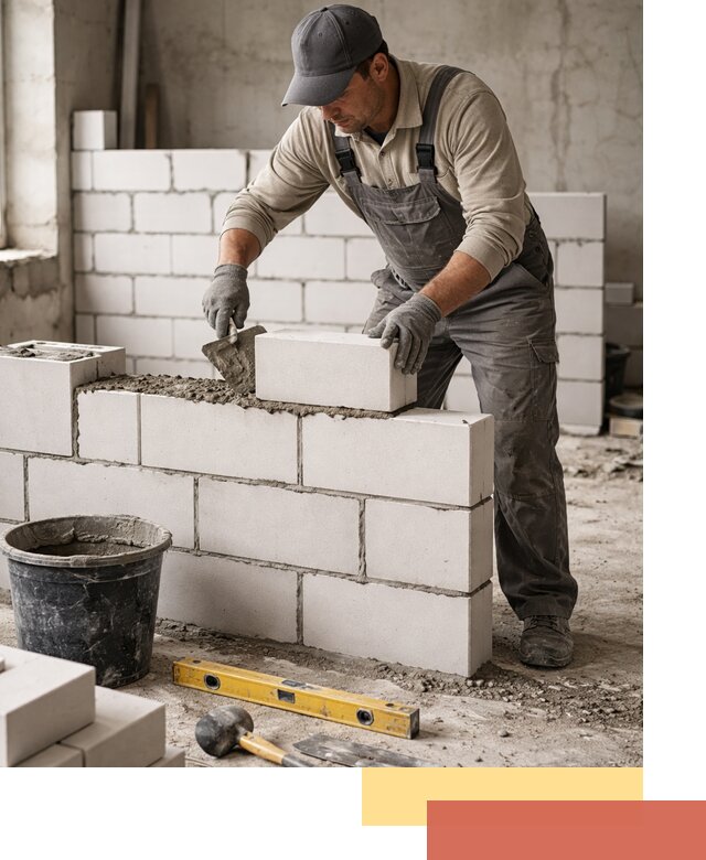 Кладка перегородок из силикатного блока в Волхове