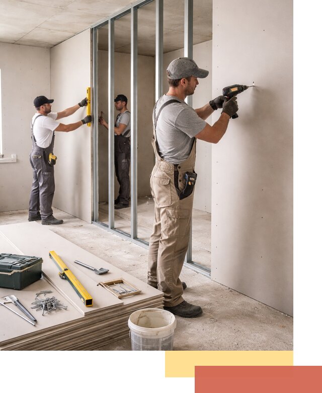 Однослойная перегородка из гипсокартона в Волхове под ключ, монтаж и отделка