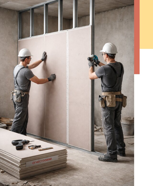 Перегородка из огнестойкого гипсокартона в Волхове от 1937 руб. под ключ | ОТДЕЛОЧНИК-Влх