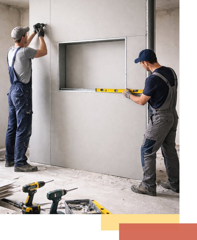 Перегородка из гипсокартона с нишей под декор в Волхове