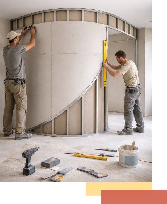 Радиусная перегородка из гипсокартона в Волхове под ключ