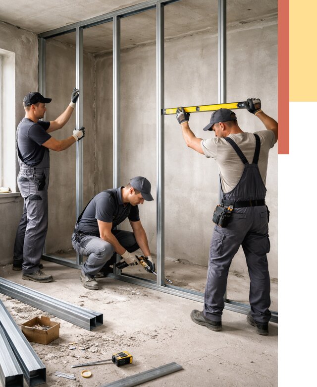 Монтаж каркаса перегородки из профиля в Волхове от 785 руб. | ОТДЕЛОЧНИК-Влх