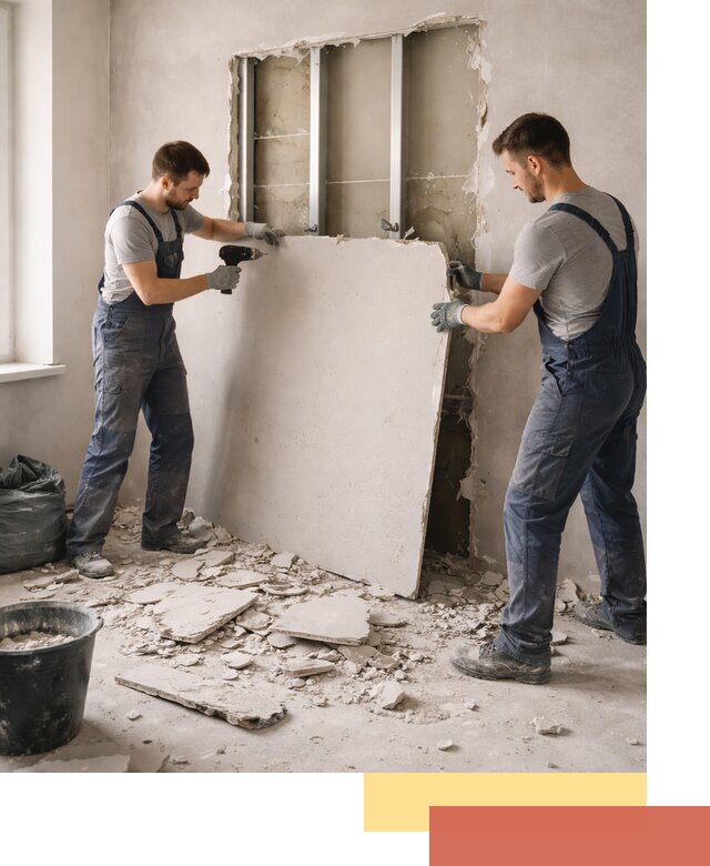 Демонтаж перегородки из гипсокартона в Волхове быстрый и аккуратный