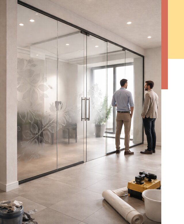 Стеклянные перегородки с рисунком в Волхове от 13085 руб. монтаж и нанесение | ОТДЕЛОЧНИК-Влх