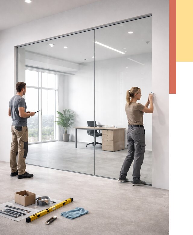 Перегородки из закаленного стекла в Волхове от 9945 руб. под ключ | ОТДЕЛОЧНИК-Влх