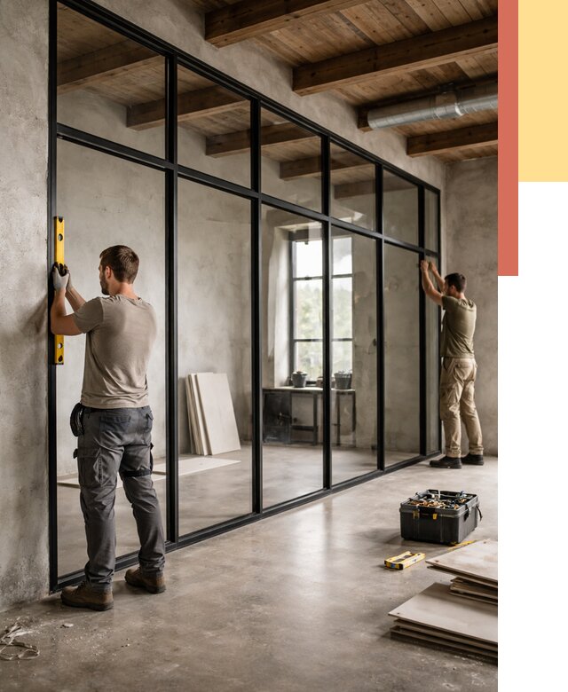 Стеклянные перегородки лофт в Волхове от 10991 руб. под ключ | ОТДЕЛОЧНИК-Влх