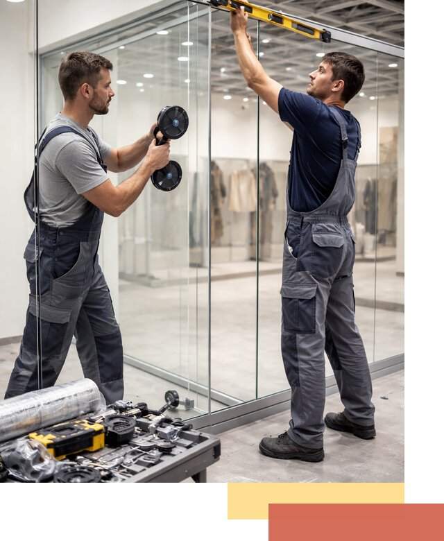 Стеклянные перегородки для магазинов в Волхове — монтаж и установка