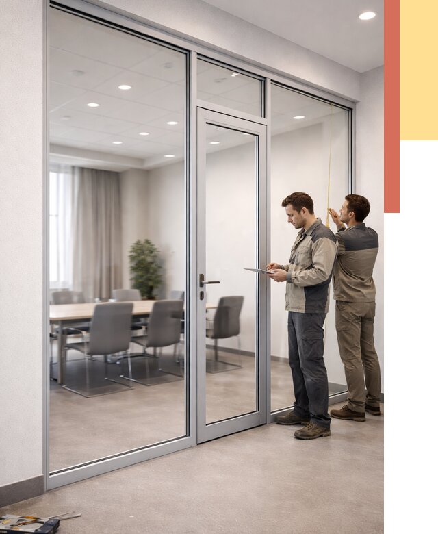 Установка и монтаж алюминиевых перегородок со стеклом в Волхове от 8584 руб. | ОТДЕЛОЧНИК-Влх