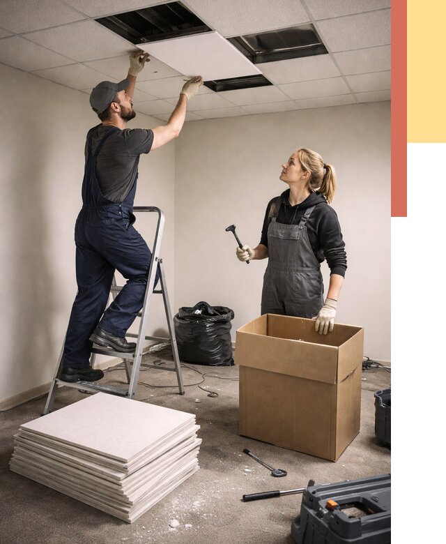 Демонтаж потолочной плитки в Волхове от 4711 руб. быстро и недорого | ОТДЕЛОЧНИК-Влх