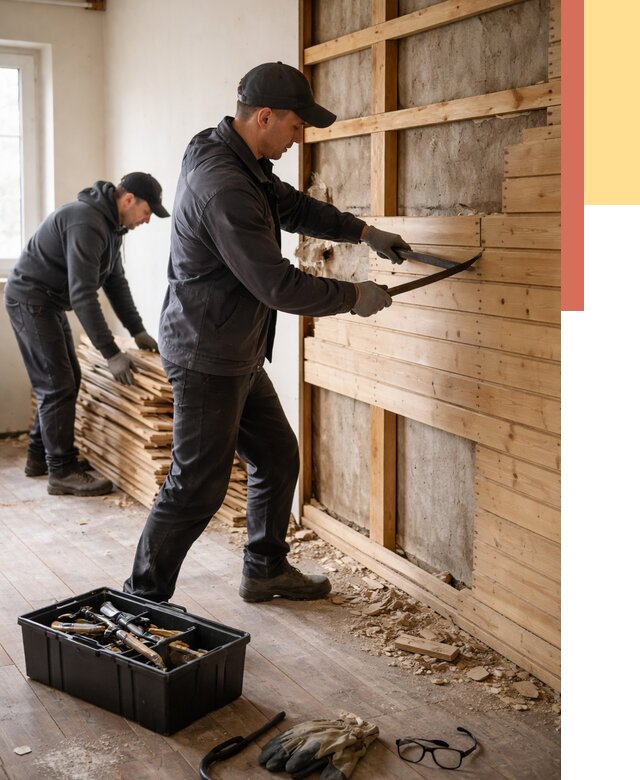 Демонтаж вагонки в Волхове от 3978 руб/м2 — быстро и недорого | ОТДЕЛОЧНИК-Влх