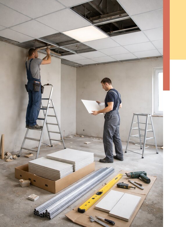 Монтаж потолка армстронг в Волхове от 4711 руб/м2 — быстрая установка под ключ | ОТДЕЛОЧНИК-Влх