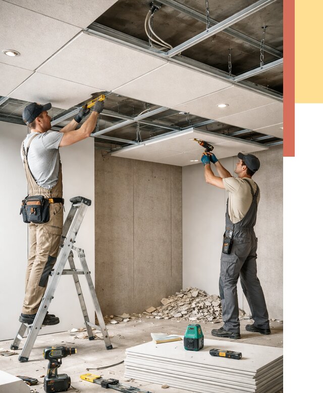 Монтаж акустического потолка в Волхове от 6804 руб/м2 — быстро и недорого | ОТДЕЛОЧНИК-Влх