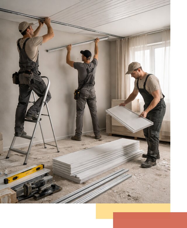 Монтаж потолка из ПВХ панелей в Волхове оперативно и качественно