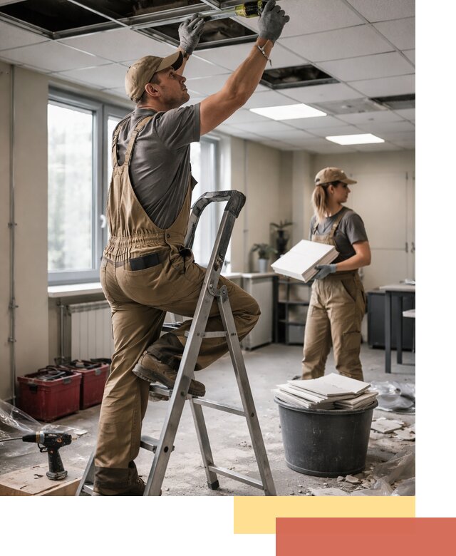 Ремонт потолка Армстронг и замена плит в Волхове