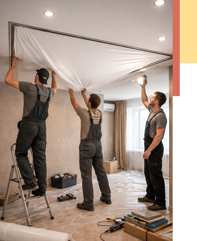 Монтаж ПВХ натяжного потолка в Волхове от 3664 руб. под ключ | ОТДЕЛОЧНИК-Влх