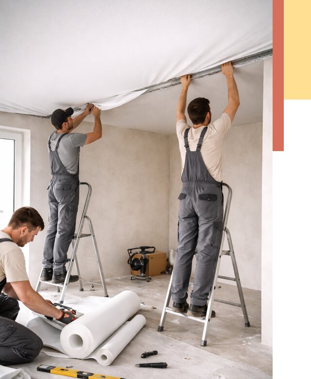 Монтаж тканевого натяжного потолка в Волхове от 3664 руб. под ключ | ОТДЕЛОЧНИК-Влх