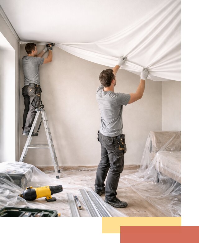 Монтаж тканевого натяжного потолка в Волхове недорого и быстро