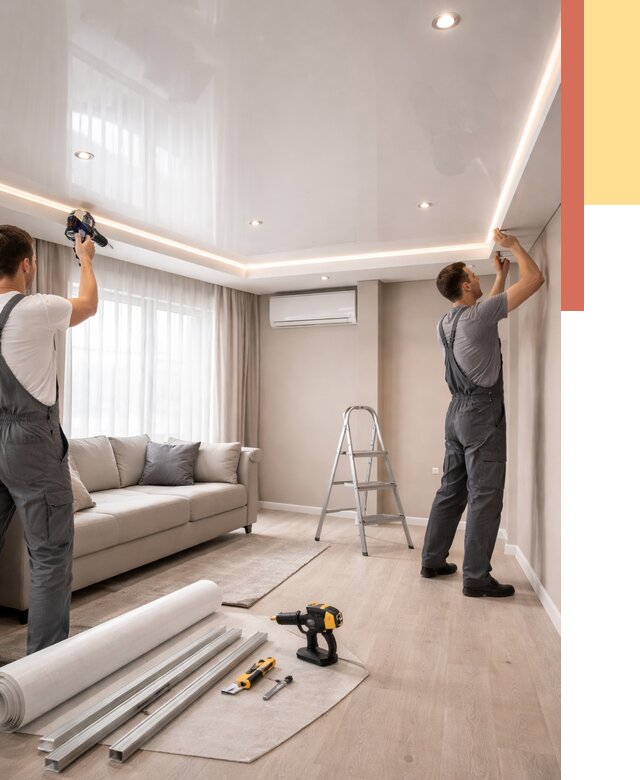 Монтаж глянцевого натяжного потолка в Волхове от 785 руб. под ключ | ОТДЕЛОЧНИК-Влх