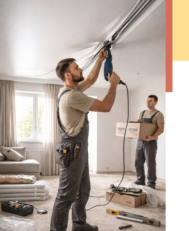 Монтаж сатинового натяжного потолка в Волхове от 3664 руб. | Быстро, недорого — ОТДЕЛОЧНИК-Влх