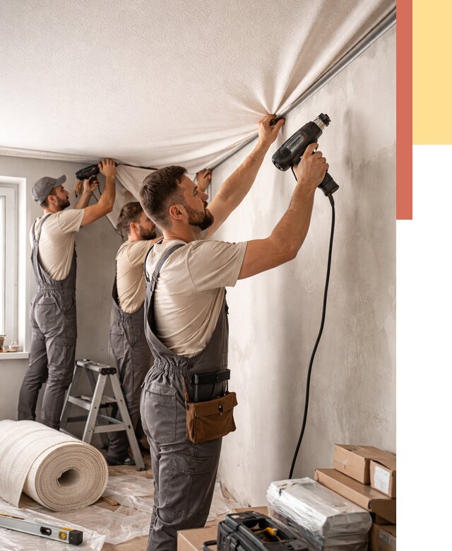 Монтаж фактурного натяжного потолка в Волхове от 785 руб. — ОТДЕЛОЧНИК-Влх