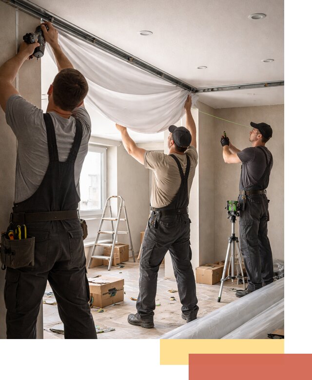 Монтаж парящего натяжного потолка под ключ в Волхове