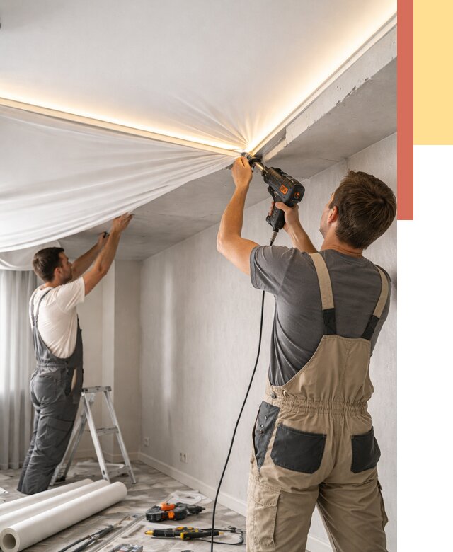 Монтаж натяжного потолка с подсветкой в Волхове от 994 руб. | ОТДЕЛОЧНИК-Влх