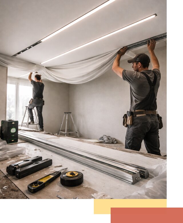 Монтаж натяжных потолков со световыми линиями в Волхове