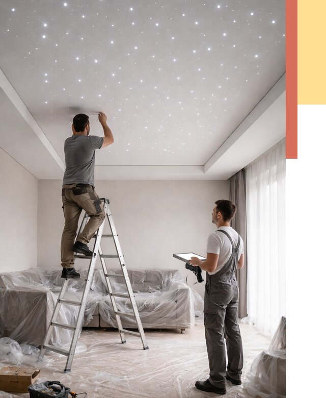 Монтаж натяжного потолка «звездное небо» в Волхове от 6804 руб. | ОТДЕЛОЧНИК-Влх