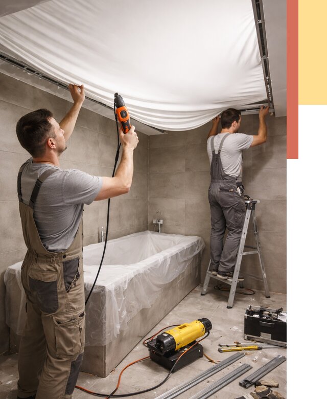 Монтаж натяжного потолка в ванной в Волхове от 1256 руб. под ключ | ОТДЕЛОЧНИК-Влх