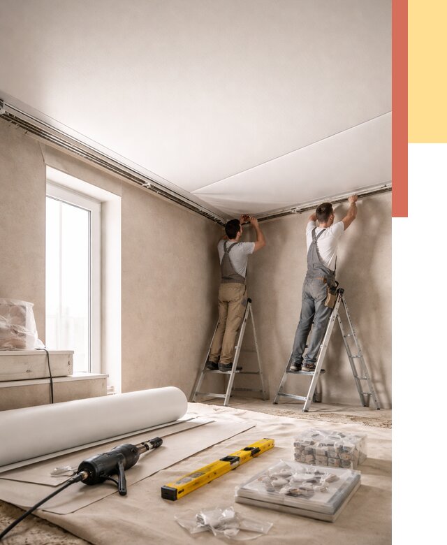 Монтаж натяжного потолка в спальне в Волхове от 3978 руб. под ключ | ОТДЕЛОЧНИК-Влх