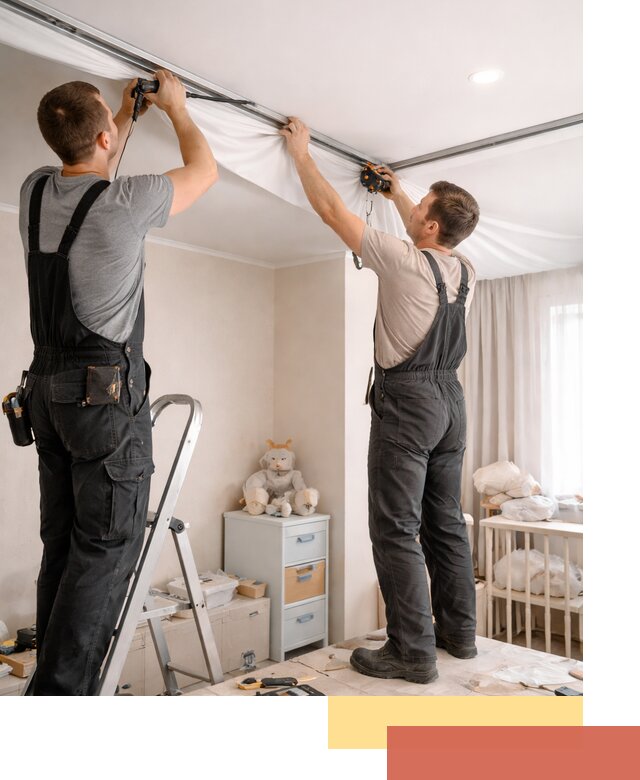 Монтаж натяжного потолка в детской комнате в Волхове