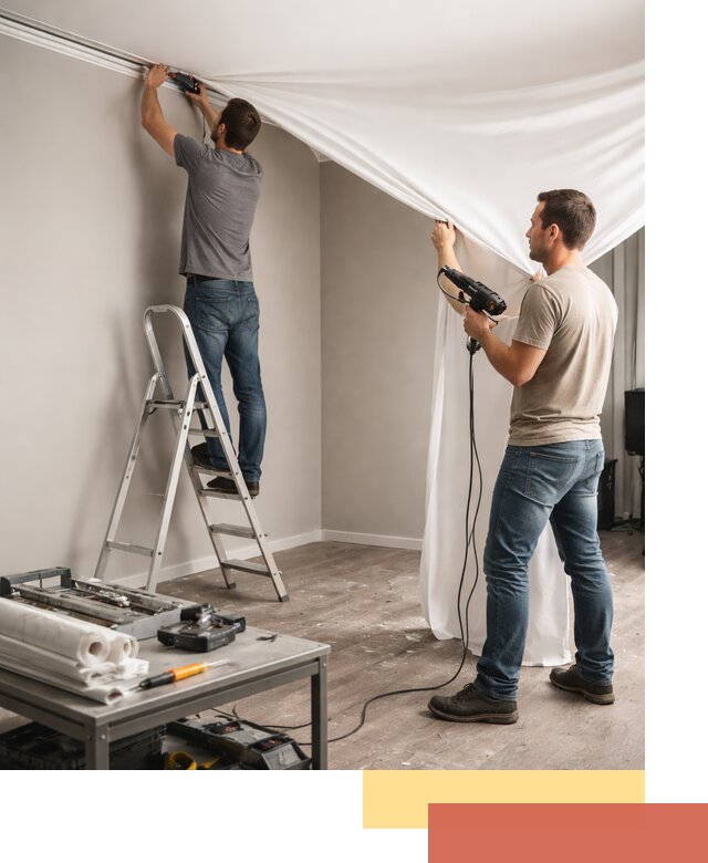 Монтаж натяжного потолка в студии в Волхове