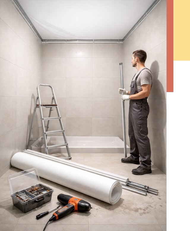 Монтаж натяжного потолка в санузле в Волхове от 1937 руб. — ОТДЕЛОЧНИК-Влх