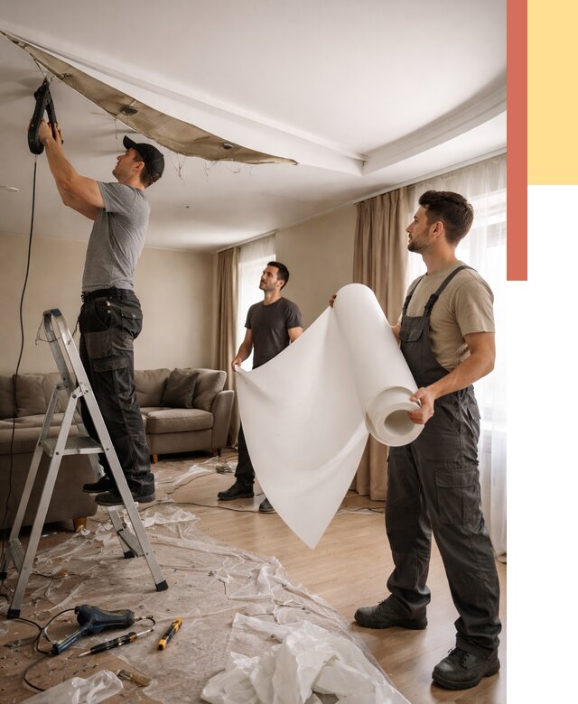 Замена полотна натяжного потолка в Волхове от 9945 руб. быстро и недорого | ОТДЕЛОЧНИК-Влх