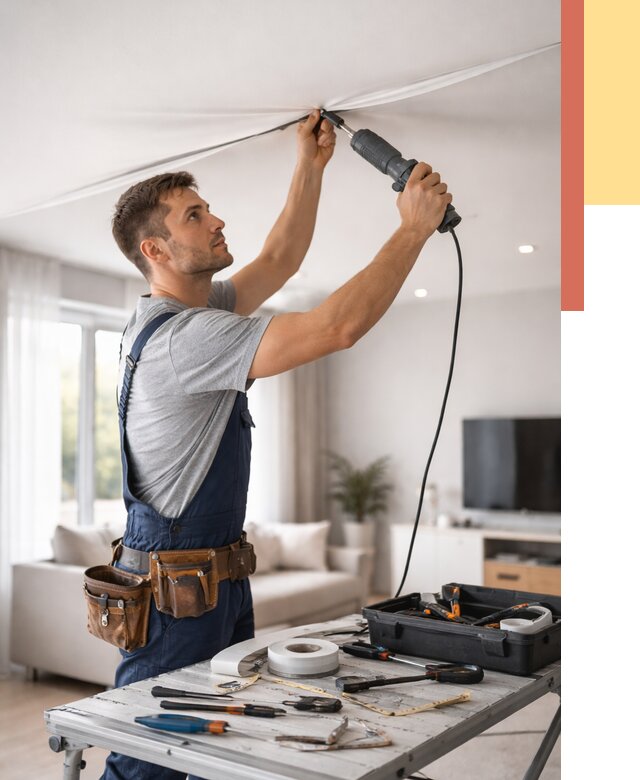 Ремонт натяжных потолков в Волхове от 9945 руб. под ключ — ОТДЕЛОЧНИК-Влх