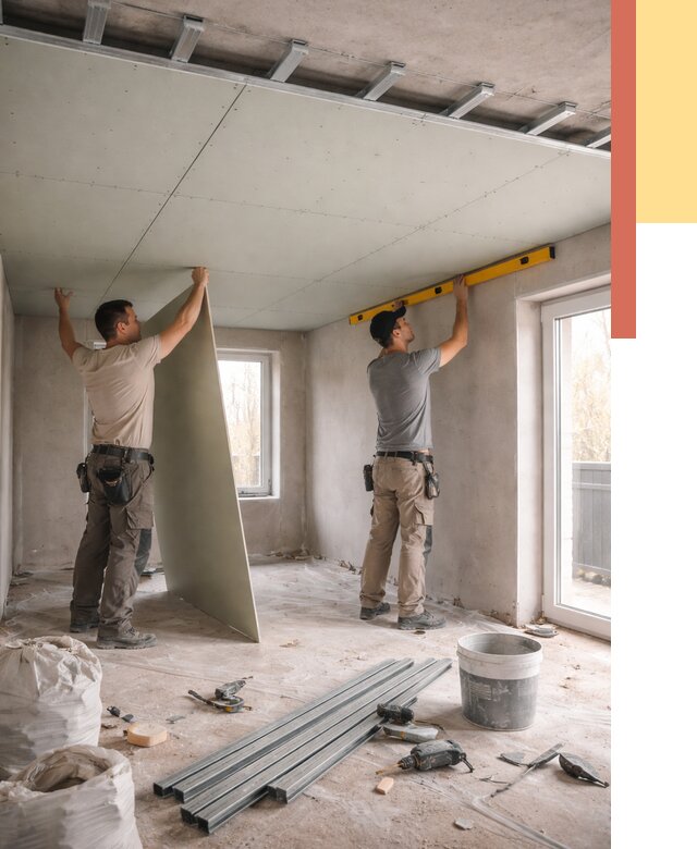 Одноуровневый потолок из гипсокартона в Волхове от 785 руб. — монтаж под ключ | ОТДЕЛОЧНИК-Влх