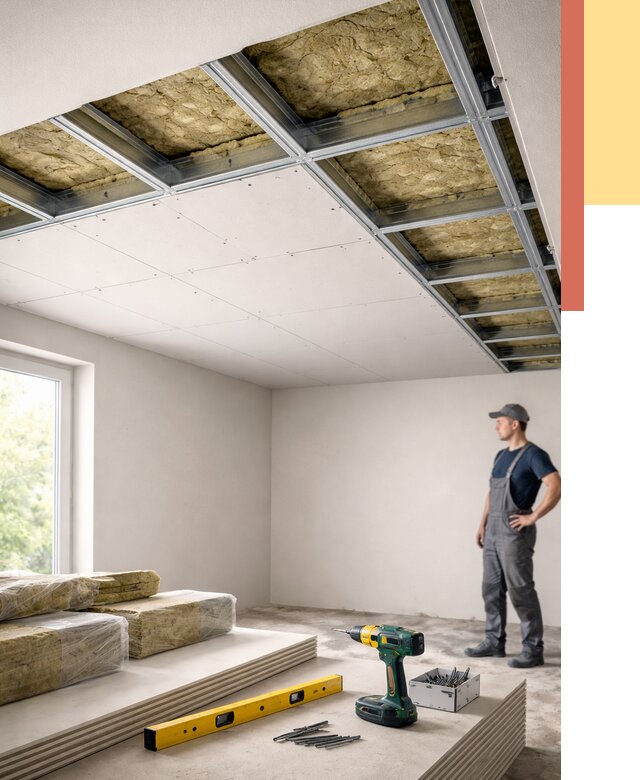 Звукоизоляция потолка ГКЛ в Волхове от 994 руб. — монтаж под ключ | ОТДЕЛОЧНИК-Влх