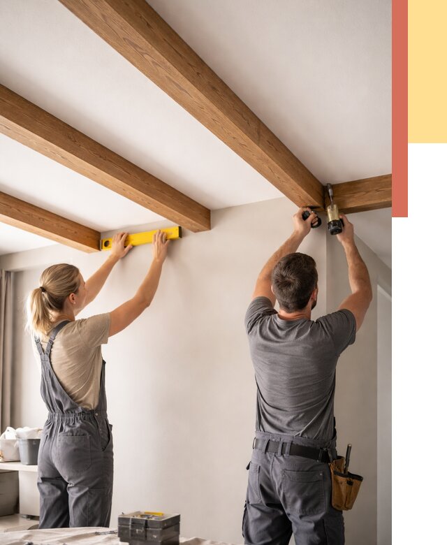 Монтаж декоративных балок на потолок в Волхове от 4397 руб. — ОТДЕЛОЧНИК-Влх