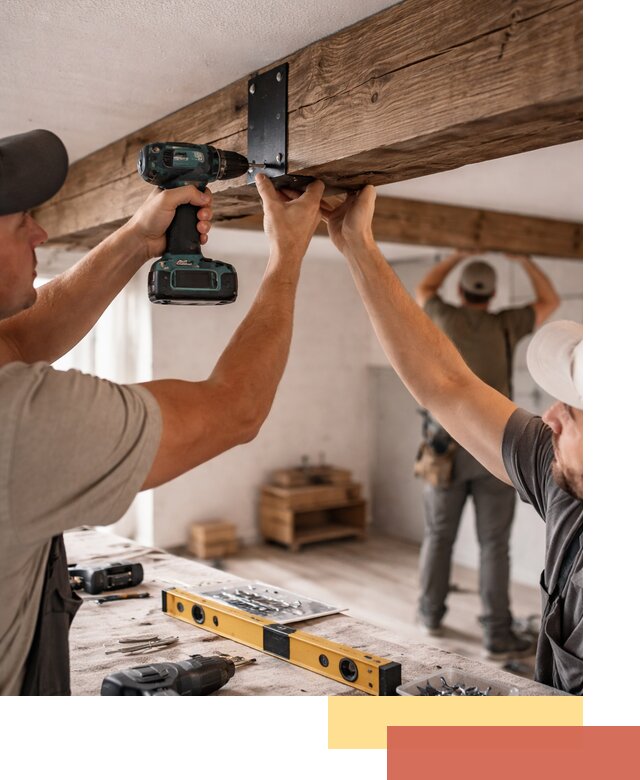 Монтаж декоративных потолочных балок в Волхове